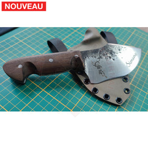 Gravure Laser Couteau Artisanal Forgé Thème ’Les Camps Valentine De Vos’ & Découpe