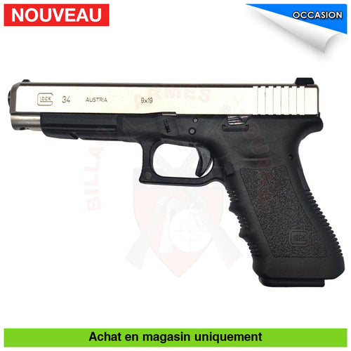 Pistolet Semi - Auto Glock 34 Gen 3 Custom Nickelé Cal. 9Mm Para (Rare!) Armes De Poing À Feu