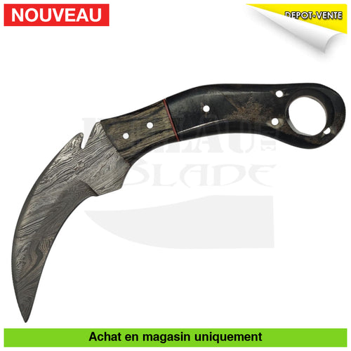 Couteau fixe Artisanal Karambit Damas + Gaine Cuir Couteaux fixes Militaires