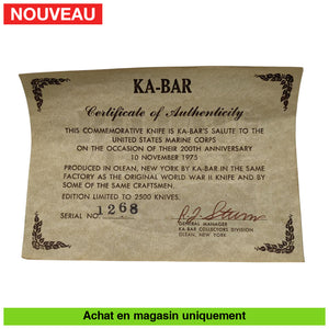 Couteau fixe KABAR Années 70 Edition Limitée 200ème Anniversaire USMC n° 1268/2500 (Rare) Couteaux fixes divers