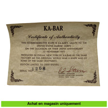 Charger l&#39;image dans la galerie, Couteau fixe KABAR Années 70 Edition Limitée 200ème Anniversaire USMC n° 1268/2500 (Rare) Couteaux fixes divers