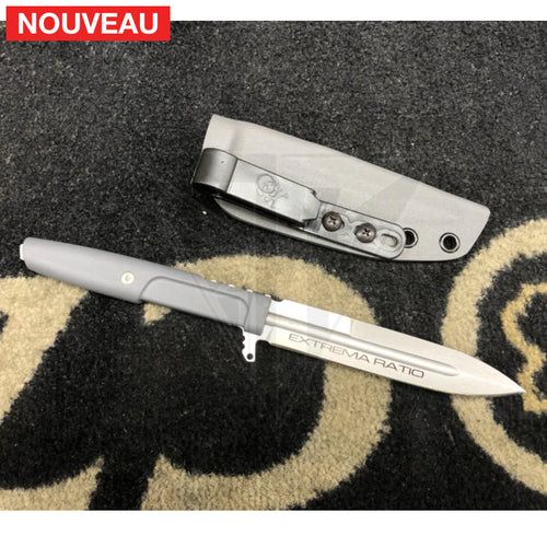 Fabrication sur mesure Etui Kydex Gris Inside pour Couteau Extrema Ratio Requiem sur attache G-Code avec Alcantara côté