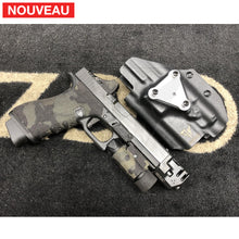 Charger l&#39;image dans la galerie, Fabrication sur mesure Holster Kydex sur Attache G-Code pour Glock 17 Gen4 Billau Custom avec lampe Olight Valkyrie