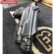 Charger l&#39;image dans la galerie, Fabrication sur mesure Holster Kydex sur Attache G-Code pour Glock 17 Gen4 Billau Custom avec lampe Olight Valkyrie