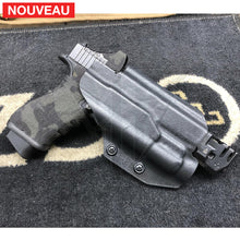 Charger l&#39;image dans la galerie, Fabrication sur mesure Holster Kydex sur Attache G-Code pour Glock 17 Gen4 Billau Custom avec lampe Olight Valkyrie