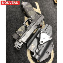 Charger l&#39;image dans la galerie, Fabrication sur mesure Holster Kydex sur Attache G-Code pour Glock 17 Gen4 Billau Custom avec lampe Olight Valkyrie
