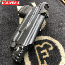 Charger l&#39;image dans la galerie, Fabrication sur mesure Holster Kydex sur Attache G-Code pour Glock 17 Gen4 Billau Custom avec lampe Olight Valkyrie
