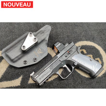 Charger l&#39;image dans la galerie, Fabrication sur mesure Holster Kydex Black sur Attache G-Code pour CZ Shadow 2 Compact + Red Dot Holosun + Détente