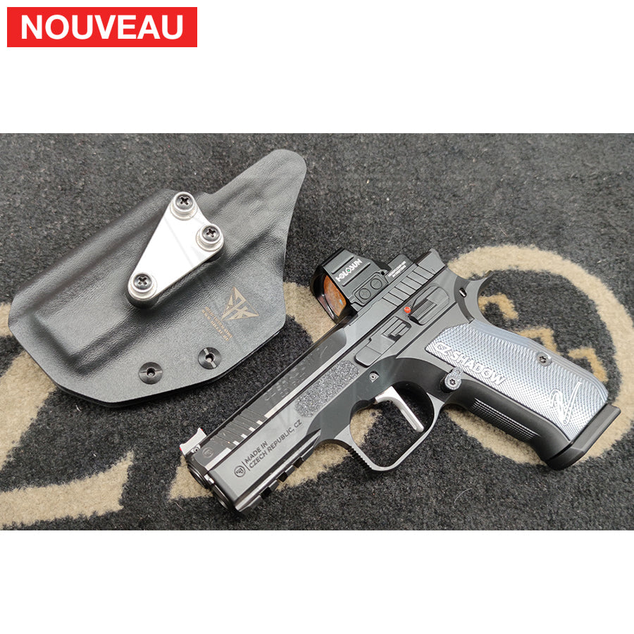 Fabrication sur mesure Holster Kydex Black sur Attache G-Code pour CZ Shadow 2 Compact + Red Dot Holosun + Détente