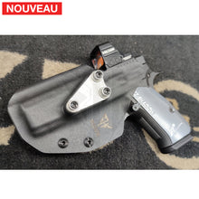 Charger l&#39;image dans la galerie, Fabrication sur mesure Holster Kydex Black sur Attache G-Code pour CZ Shadow 2 Compact + Red Dot Holosun + Détente