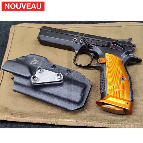 Fabrication sur mesure Holster Kydex Black Fixation G-Code pour CZ TS2 Orange avec Repose-Pouce KYDEX