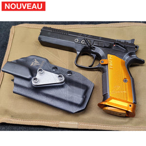 Fabrication sur mesure Holster Kydex Black Fixation G-Code pour CZ TS2 Orange avec Repose-Pouce KYDEX