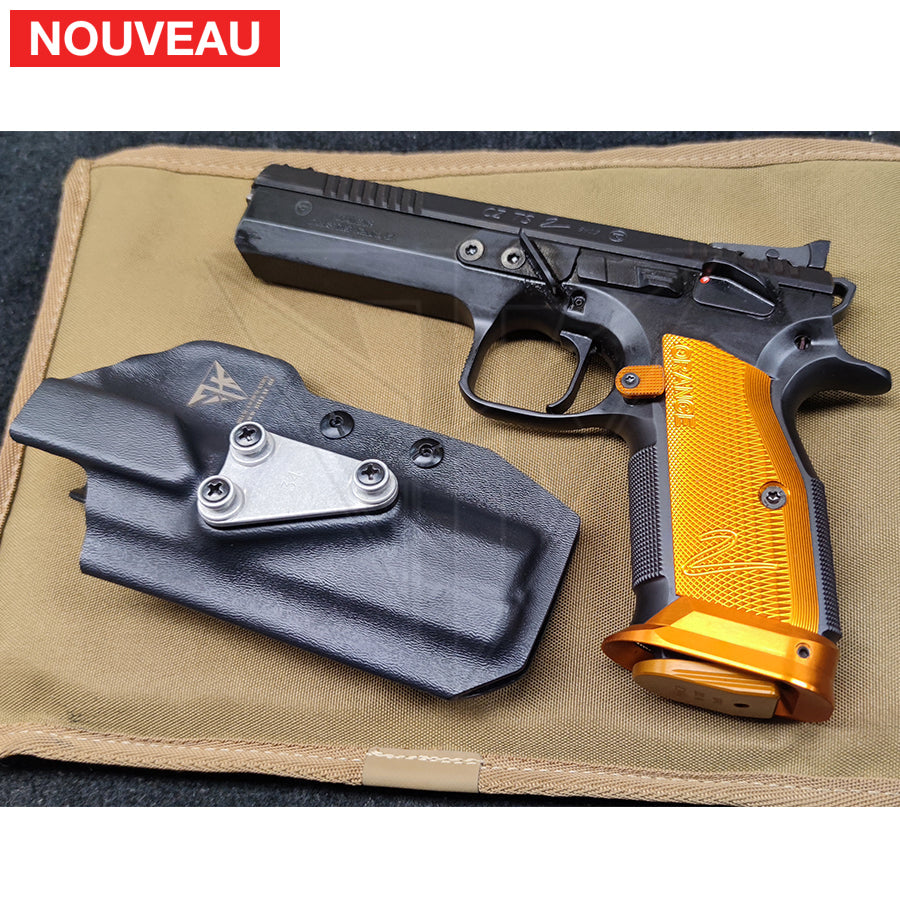 Fabrication sur mesure Holster Kydex Black Fixation G-Code pour CZ TS2 Orange avec Repose-Pouce KYDEX