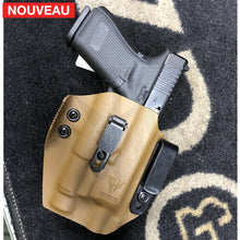 Charger l&#39;image dans la galerie, Fabrication sur mesure Holster Kydex Inside Coyote pour Glock 19 Gen 5 Mos + Lampe Tactique Streamlight sur attaches