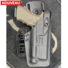 Charger l&#39;image dans la galerie, Fabrication sur mesure Holster Kydex Level 3 Glock 17 Gen3 + Lampe Olight Valkyrie + Réglage avec ou sans lampe + Kit