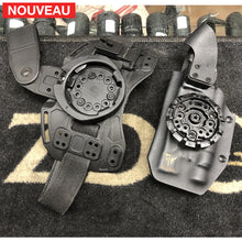 Charger l&#39;image dans la galerie, Fabrication sur mesure Holster Kydex Level 3 sur Système QD Radar pour Glock 17 Gen3 avec Lampe Olight Valkyrie KYDEX
