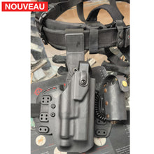 Charger l&#39;image dans la galerie, Fabrication sur mesure Holster Kydex Level 3 sur Système QD Radar pour Glock 17 Gen3 avec Lampe Olight Valkyrie KYDEX
