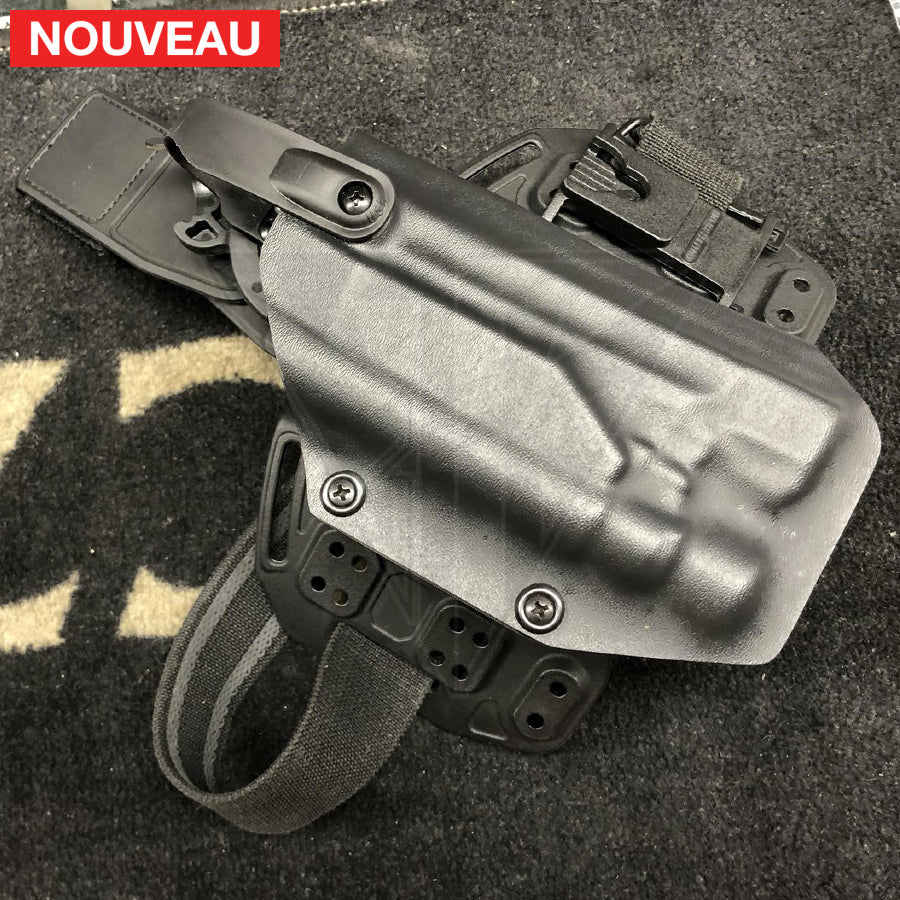 Fabrication sur mesure Holster Kydex Level 3 sur Système QD Radar pour Glock 17 Gen3 avec Lampe Olight Valkyrie KYDEX