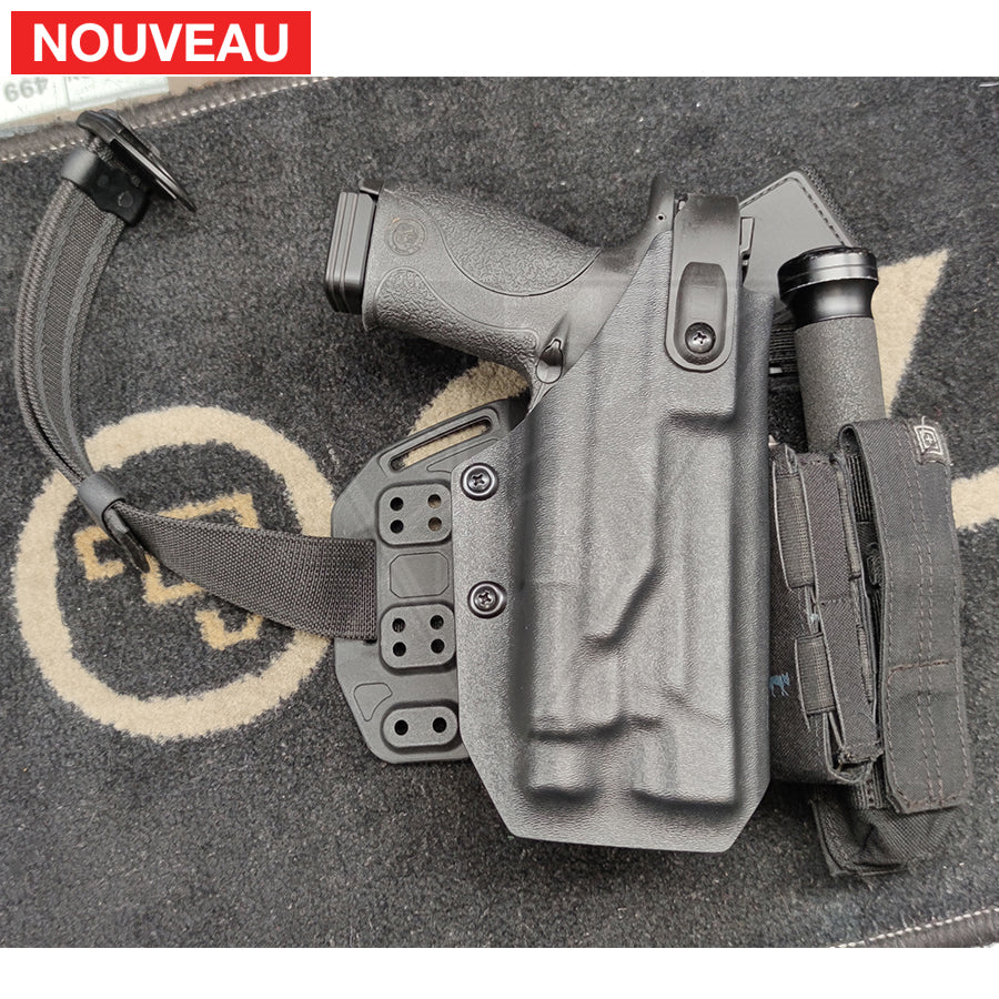 Fabrication Sur Mesure Holster Kydex Noir Level 3 + Hoodguard Btk Pour Pistolet S&W M&P 9 Lampe