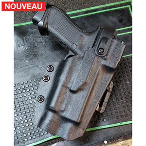 Fabrication Sur Mesure Holster Kydex Noir Level 3 Pour Pistolet Glock 17 Mos Th + Lampe Olight Pl