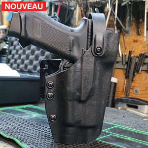 Fabrication Sur Mesure Holster Kydex Noir Level 3 Pour Pistolet Glock 17 Mos Th + Lampe Olight Pl