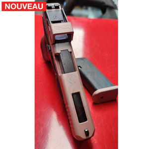 Full Billau Custom Glock 49 MOS + Gravure Laser + Découpe Laser + Traitement Cerakote Rose Gold + Point Rouge Noblex