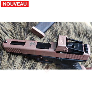 Full Billau Custom Glock 49 MOS + Gravure Laser + Découpe Laser + Traitement Cerakote Rose Gold + Point Rouge Noblex