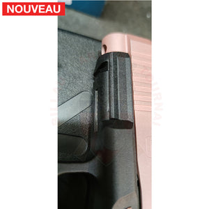 Full Billau Custom Glock 49 MOS + Gravure Laser + Découpe Laser + Traitement Cerakote Rose Gold + Point Rouge Noblex