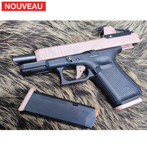 Full Billau Custom Glock 49 MOS + Gravure Laser + Découpe Laser + Traitement Cerakote Rose Gold + Point Rouge Noblex