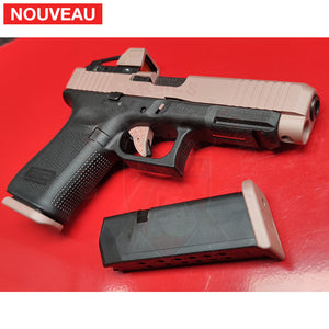 Full Billau Custom Glock 49 MOS + Gravure Laser + Découpe Laser + Traitement Cerakote Rose Gold + Point Rouge Noblex