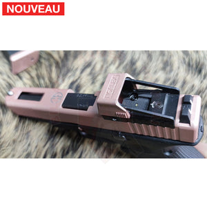 Full Billau Custom Glock 49 MOS + Gravure Laser + Découpe Laser + Traitement Cerakote Rose Gold + Point Rouge Noblex