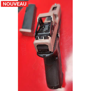 Full Billau Custom Glock 49 MOS + Gravure Laser + Découpe Laser + Traitement Cerakote Rose Gold + Point Rouge Noblex