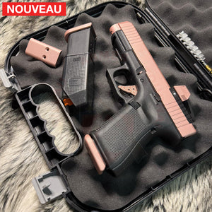 Full Billau Custom Glock 49 MOS + Gravure Laser + Découpe Laser + Traitement Cerakote Rose Gold + Point Rouge Noblex