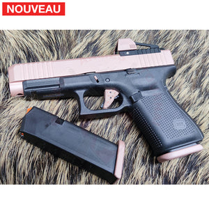 Full Billau Custom Glock 49 MOS + Gravure Laser + Découpe Laser + Traitement Cerakote Rose Gold + Point Rouge Noblex