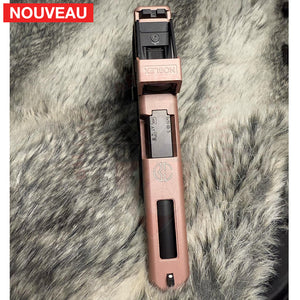 Full Billau Custom Glock 49 MOS + Gravure Laser + Découpe Laser + Traitement Cerakote Rose Gold + Point Rouge Noblex