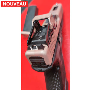 Full Billau Custom Glock 49 MOS + Gravure Laser + Découpe Laser + Traitement Cerakote Rose Gold + Point Rouge Noblex