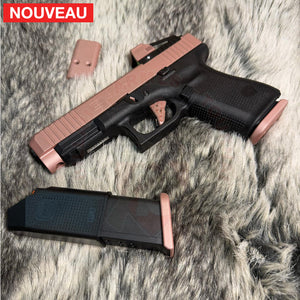Full Billau Custom Glock 49 MOS + Gravure Laser + Découpe Laser + Traitement Cerakote Rose Gold + Point Rouge Noblex