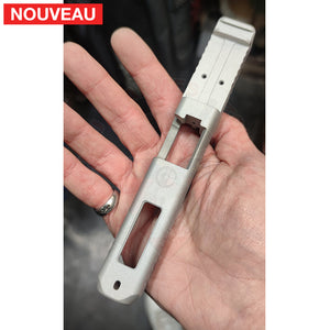 Full Billau Custom Glock 49 MOS + Gravure Laser + Découpe Laser + Traitement Cerakote Rose Gold + Point Rouge Noblex