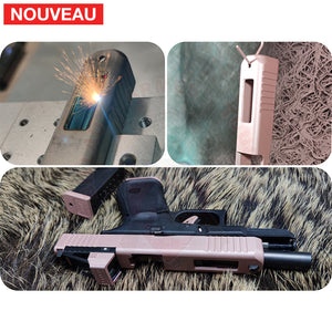 Full Billau Custom Glock 49 MOS + Gravure Laser + Découpe Laser + Traitement Cerakote Rose Gold + Point Rouge Noblex