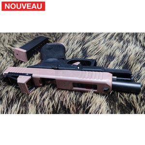 Full Billau Custom Glock 49 MOS + Gravure Laser + Découpe Laser + Traitement Cerakote Rose Gold + Point Rouge Noblex