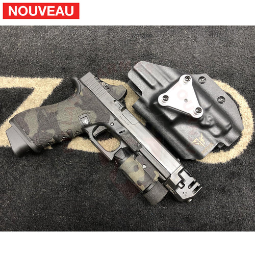 Glock 17 Gen 4 Billau Custom + Mass Driver Strike Industries + Wrapping Multicam Black + Lampe Tactique Olight Valkyrie