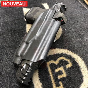 Glock 17 Gen 4 Billau Custom + Mass Driver Strike Industries + Wrapping Multicam Black + Lampe Tactique Olight Valkyrie