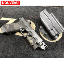 Charger l&#39;image dans la galerie, Glock 17 Gen 4 Billau Custom + Mass Driver Strike Industries + Wrapping Multicam Black + Lampe Tactique Olight Valkyrie