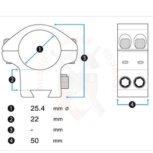 Montage Lunette UTG 30mm Picatinny High Offset 50mm Montages lunettes