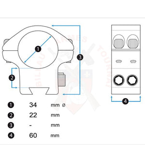 Paire de colliers de montage UTG 34mm Picatinny High Offset 37mm Montages lunettes