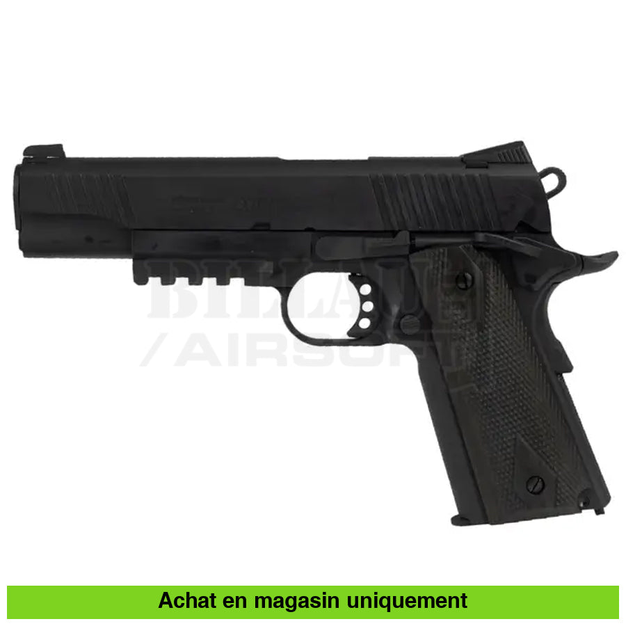 Pistolet Gbb Co2 Colt 1911 Rail Gun Noir Full Métal Répliques De Poing Airsoft