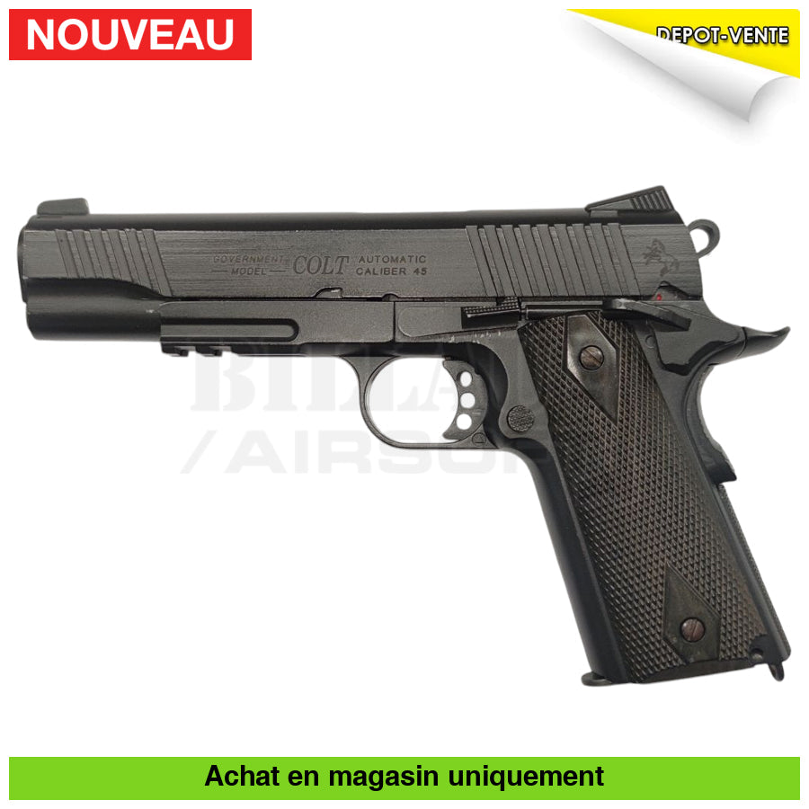 Pistolet GBB Co2 Colt 1911 Railgun Noir + Holster + Chargeurs + Lunettes répliques de poing airsoft GBB Co2