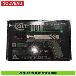 Pistolet GBB Co2 Colt 1911 Railgun Noir + Holster + Chargeurs + Lunettes répliques de poing airsoft GBB Co2