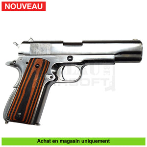 Pistolet Gbb Colt 45 Series 70 Chrome Full Métal Plaquettes Bois Répliques De Poing Airsoft
