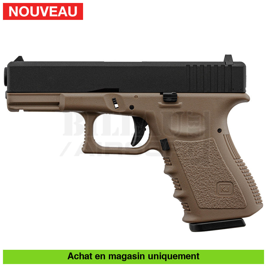 Pistolet Gbb Kj Glock 19 (Kp-23) Full Métal Tan Répliques De Poing Airsoft